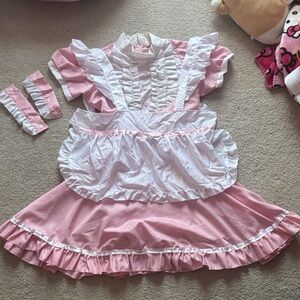 Pink and White Women's Kawaii Pastel Anime Cosplay Maid Outfit Medium